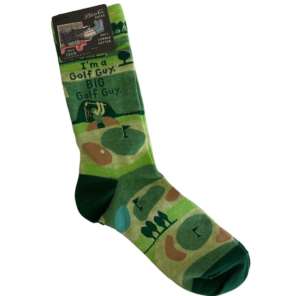 NWT Men's funny "golf" golfer cotton Crew Socks green Size 7-12 Blue Q (1 pair)